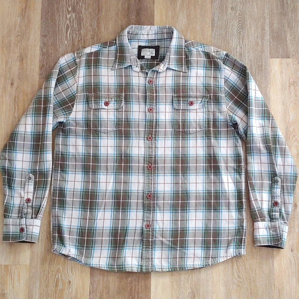 Honolua Men's 100% Cotton Long Sleeve Plaid Button Down Shirt Size L